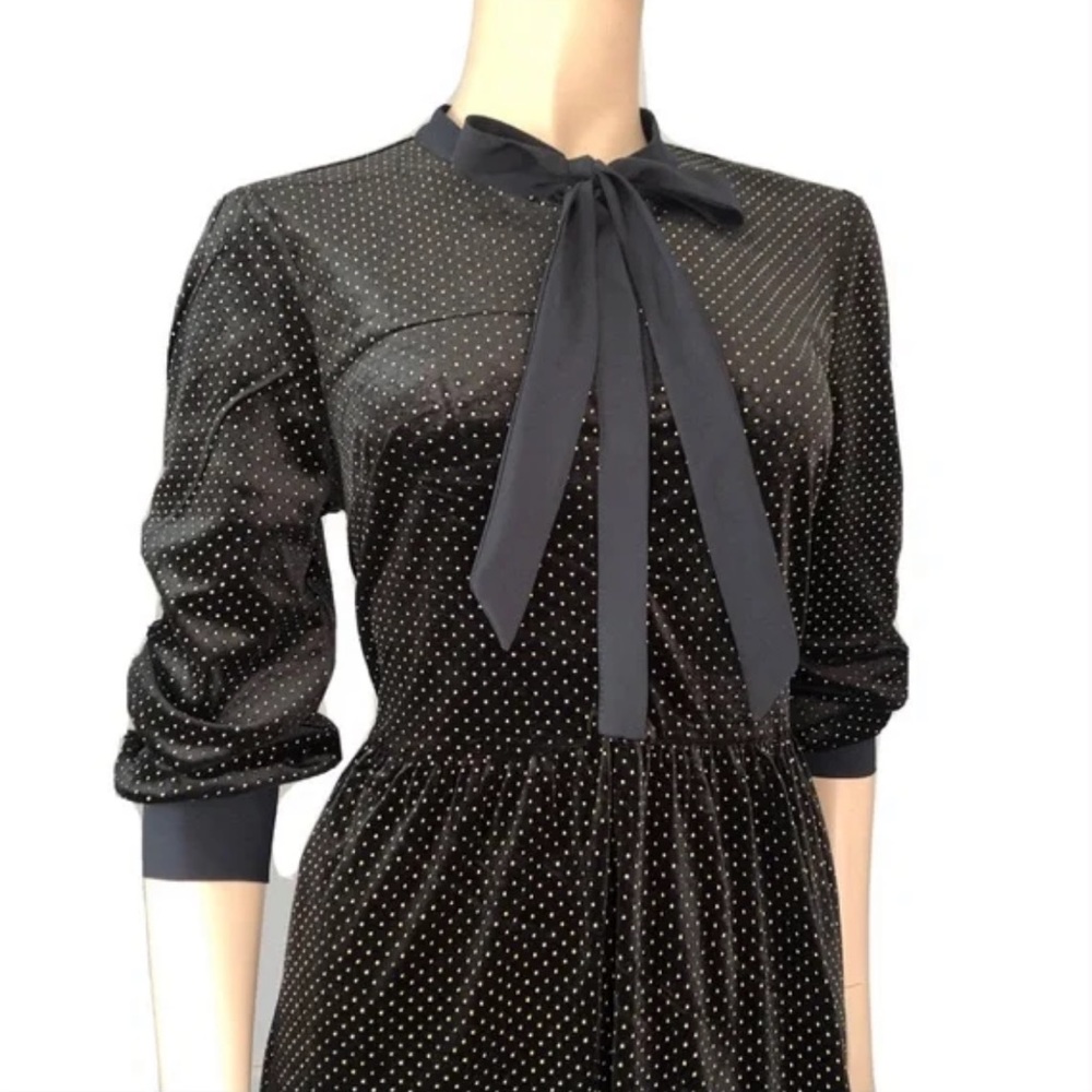 ModCloth Lace & Mesh Black long sleeve dress with raised gold dots in 2x
